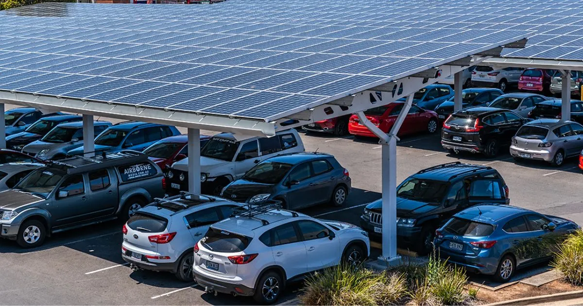 Parking lot in Australia with cars parked in designated spaces